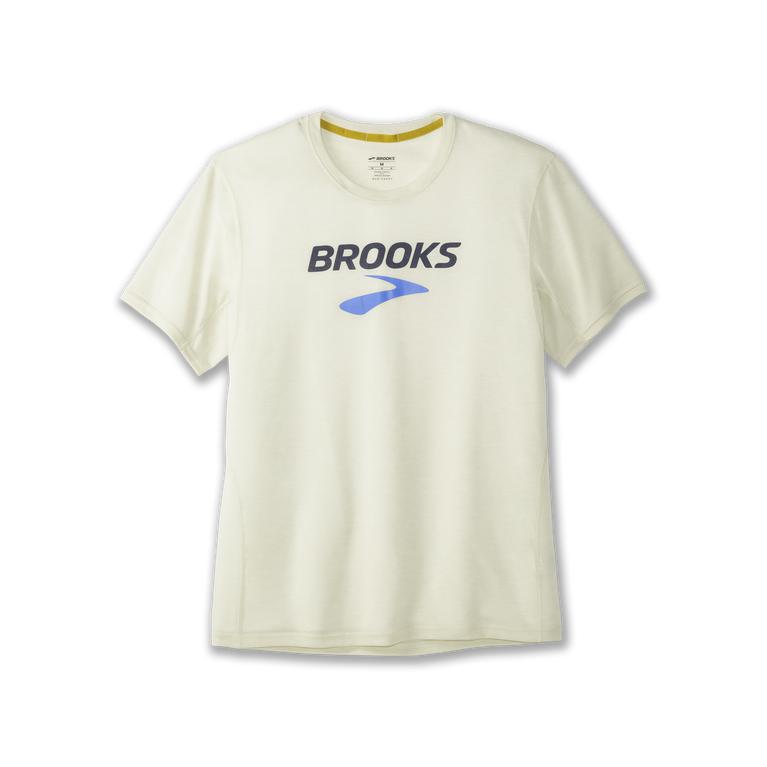 Brooks Distance Graphic Men's Short Sleeve Running Shirt - Heather Honeydew/Legacy/White (59421-JISO